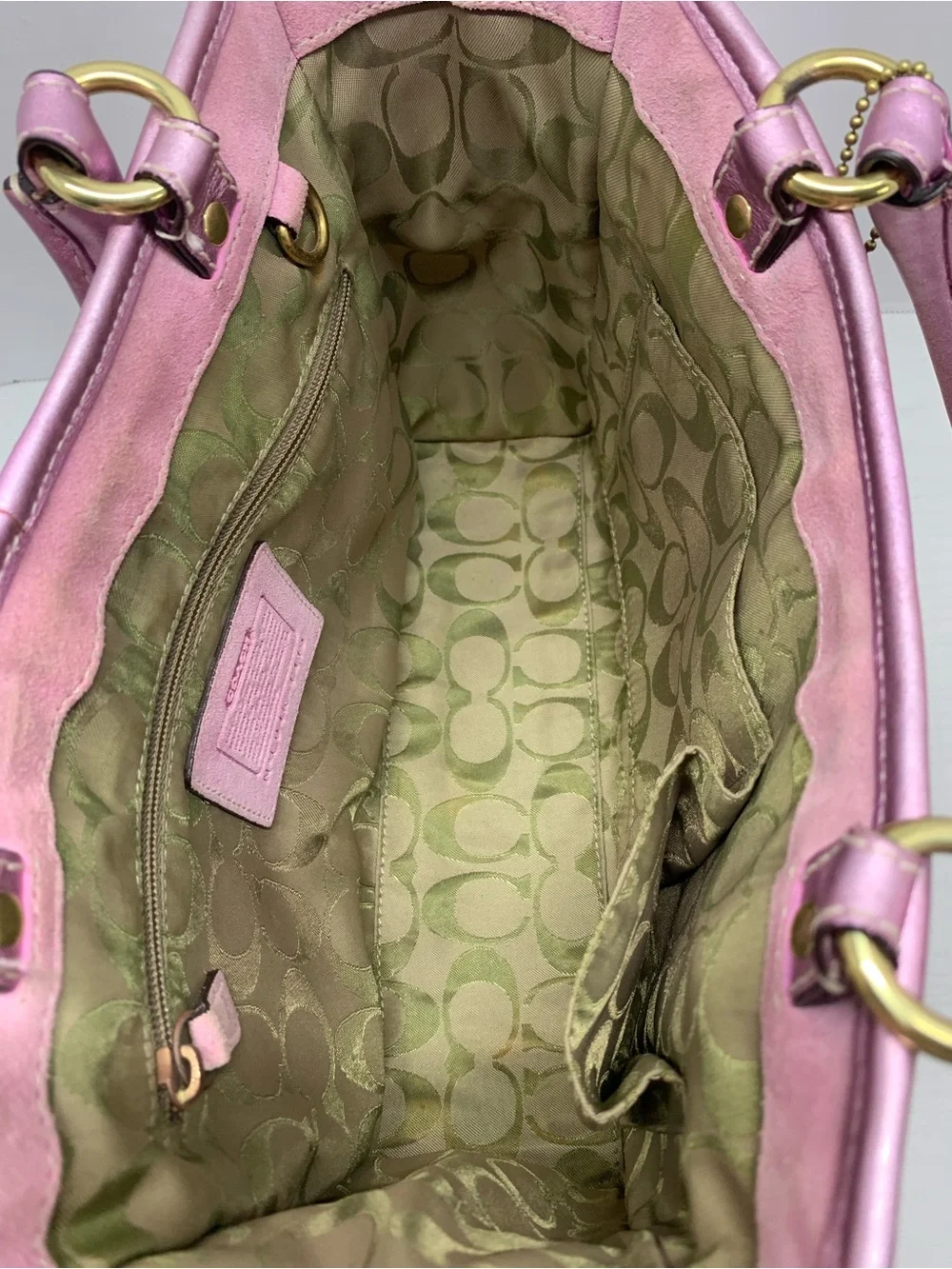 Coach Vintage 2004 Hamptons Pink Metallic Leather, Suede & Straw Tote,